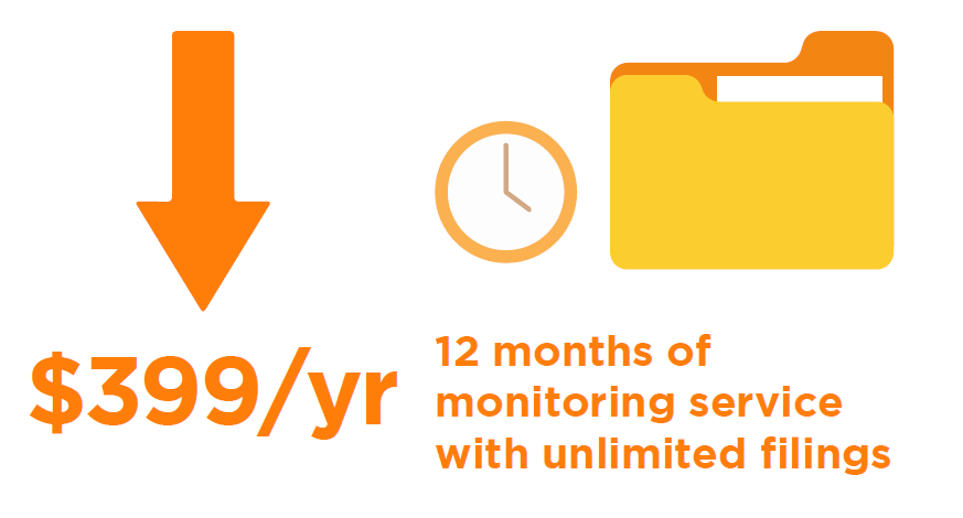 $399 [er year. 12 months of monitoring service with unlimited filings